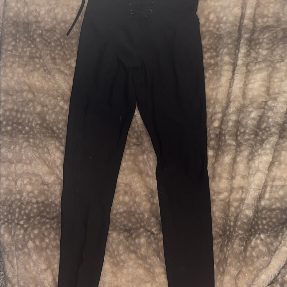 Black Lace-Up High-Waisted Leggings